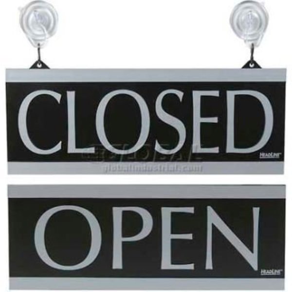 U.S. Stamp & Sign Open/Closed Sign, , W/Suction Cups, 5" X 13", Black/Silver 4246